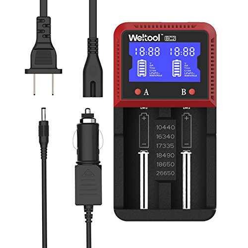 Weltool Intelligent Battery Charger Smart Digital With LCD Universal Charger For Rechargeable Batteries Ni-MH Ni-Cd AA AAA Li-ion LiFePO4 IMR 14500 16340 18650 RCR123 26650 with Car Adapter (2 Slot)