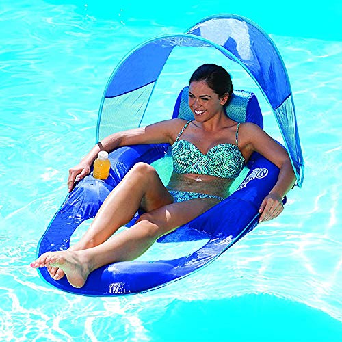 SwimWays Spring Float Recliner with Removable Canopy Swim Lounger for