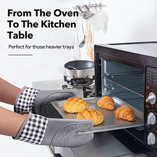 PHOEBE Oven Mitts, Silicone Heat Resistant Oven Gloves with Internal Protective Cotton Layer,Non-Slip Insulated, Flexible, Soft Oven Mitt for Cooking,BBQ, Grilling, Baking