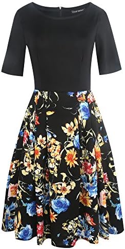 oxiuly Women's Vintage Patchwork Pockets Puffy Swing Casual Party Dress OX165 3 oxiuly Women's Vintage Patchwork Pockets Puffy Swing Casual Party Dress OX165