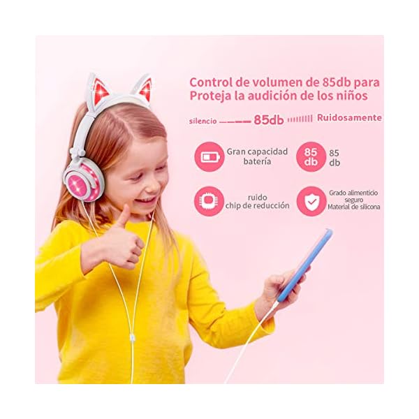 Kids-Headphones-with-Cat-EarLobkin-Wired-Headphones-Over-Ear-for-ChildrenFoldable-Headphone-with-Glowing-Light-for-Kindle-Fire-Samsung-iPad-Tablets-whitepink Kids Headphones with Cat Ear,Lobkin Wired Headphones Over Ear for Children,Foldable Headphone with Glowing Light for…