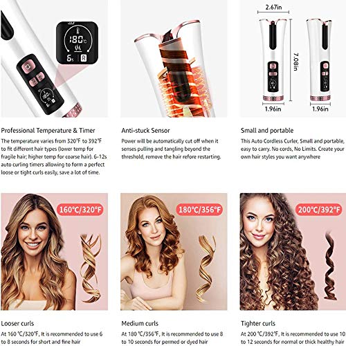 Inno Huntz Automatic Curling Iron - Cordless Hair Curler – Curling Wand with 4 Time and 3 Temperature Settings – Portable Curling Iron – Wand Curler for Hair Styling – Lovely Christmas - White