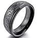 INBLUE Men's 7mm Stainless Steel Ring Band Black Engraved Florentine Design