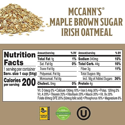 MCCANN’S IRISH OATMEAL INSTANT OATMEAL CUP, MAPLE BROWN SUGAR, 1.9 OUNCE (PACK OF 12)