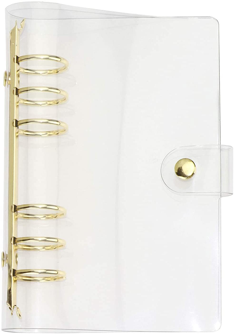 Clear A6 Ring Binder 6 Holes Soft PVC Notebook Cover Protector with Snap Button Round Loose Leaf Folder Waterproof Refillable Notebook Case Travel Journal Diary Shell Personal Planner File Folder