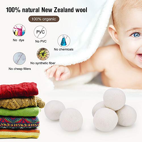 Dryer Balls Organic Eco Wool Dryer Balls 6pack 100% Natural Fabric Softener Shorten Laundry Drying Time and Reduce Wrinkles XXL White (2.95inch)