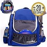 Athletico Power Shot Disc Golf Backpack | 20+ Disc Capacity | Pro or Beginner Disc Golf Bag | Unisex Design (Blue)