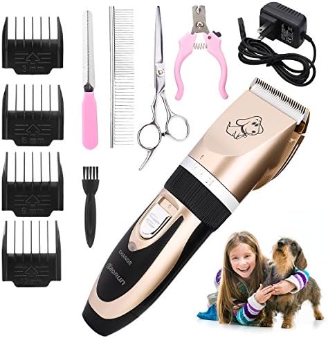 Siye Pet-Pro Cordless Rechargeable Cat Dog Animal Hair Trimmer Electric Pet Hair Fur Remover Cutter Shaver Grooming Clipper Haircut Machine Home Low Noise Pet Grooming Trimming Kit Set（Gold）