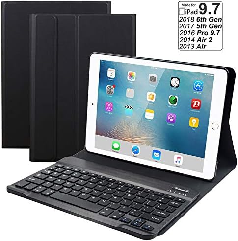 eoso Keyboard Case for iPad 9.7 2018/2017 / iPad Air 2 / iPad Air Built-in Wireless Slim Shell Magnetic PU Protective Cover for Men Women (Black)