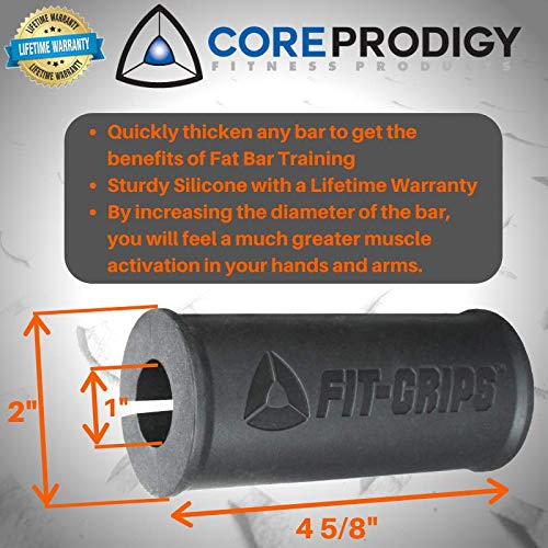 Fit Grips 2.0 Thick Bar Weight Lifting Big Fat Grips Bicep, Tricep, Forearm, Wrist (Black) - //coolthings.us