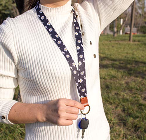 SENLLY Classic Black Neck Lanyard Premium Quality Wristlet Strap with Metal Ring and Genuine Leather, for Key Chain, Camera, Cell Mobile Phone, Charms, Lightweight Items etc
