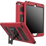 MoKo iPad Mini 4 Case - Silicone + Black Hard Polycarbonate Protector Cover Case with Foldable Stand & Built-in Screen Protector / Bumpers for Apple iPad Mini 4 2015 Tablet, RED