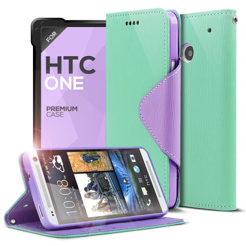 Cellto HTC ONE Premium Wallet Case with Reversible Magnetic Flap [Slim Ultra Fit] [Mint Purple] Diary Cover /w ID Pocket (HTC ONE 2013, M7) - With Life Time Warranty