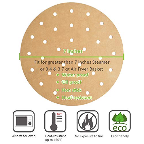 100pcs Air Fryer Liners, BESEGO 7inch Bamboo Steamer Liners, Premium Perforated Parchment Steaming Papers, Non-stick Steamer Mat, Perfect for 3.4~3.7 QT Air Fryers/Baking/Cooking/Steaming - Thumbnail 2