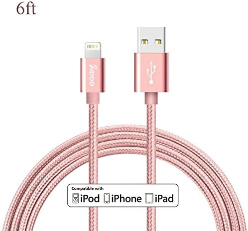 WOOO 6FT Nylon Braided Lightning Charger to USB Cable Data Syncing Cord Compatible with iPhone 7/7 Plus/6S/6S Plus,SE/5S/5,iPad,iPod Nano 7/iOS 10 (6FT Rose gold)