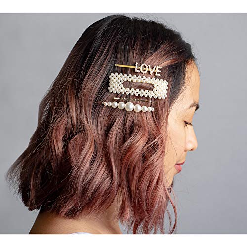 Pearl Hair Clip - 9 Hair Accessories for Women - Bobby Pins Pearl Hair Clips for Women & Hair Barrettes for Women - Large Gold Hair Pin with Rhinestone - Love Hair Pins - Hair Clips for Girls - Thumbnail 5
