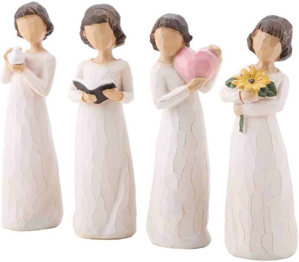 TUKURIO Resin Figurine 4pcs Lovely Girls Shape Statue Model Sculpture Home Art Decor