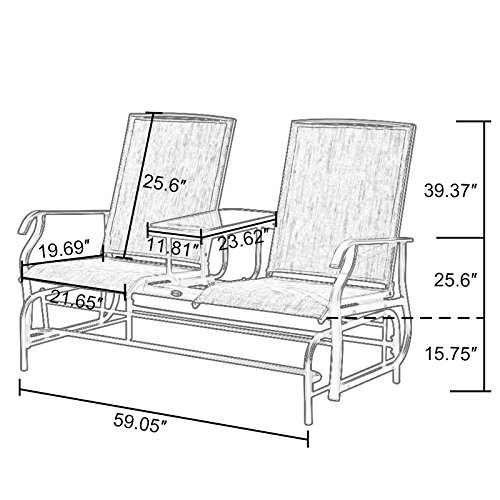 PatioPost Outdoor 2 Person Patio Mesh Fabric Loveseat Glider Chair w/Center Table,JA