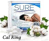 100% Waterproof Mattress Protector - Anti-Allergenic Breathable Cotton Fabric Cover - Fitted Sheet Style - Dust Mites & Bed Bug Protection - Fluid & Stain Resistant - 10 Year Warranty - (Cal King) By SURE PREMIUM