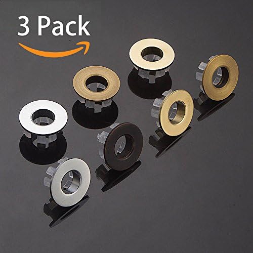 700Brass Overflow Hole Round Cover 3-Pack, Idea for Bathroom Sink Basin Trim, Solid Brass, Polished Gold, Remplacement Hollow Ring Hotel/Motel Style