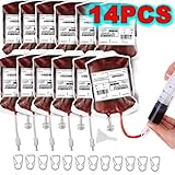 Powerful Halloween Party Cups, Blood Pack Bag Drink Container Bags - 12 Packs 11.5 Fl Oz, 300ml Vampire/Zombie/Medical Nursing Theme Parties Supplies Decorations with Syringe