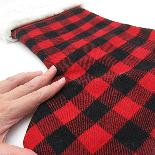 EDLDECCO 20.5 inch Christmas Snowy White Faux Fur Red and Black Plaid Stocking for Holiday party decorations gift-One Piece - Thumbnail 3