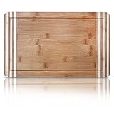 Bamboo Cutting Board - Extra Thick 15x10 - Kitchen Serving Tray with Beautiful Stripes and Deep Juice Groove