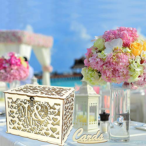 Angela&Alex Wedding Card Box, DIY Gift Card Boxes with Lock and Card Sign Wooden Hollow Wedding Money Box Holder for Reception Weddings Baby Showers Birthdays Graduations Party Decorations