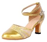 Honeystore Women's Ankle Strap Buckle Synthetic Patent Leather Dance Shoes