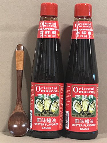 KC Commerce Oriental Mascot Premium Oyster Sauce 16oz Pack of 2 With FREE Wodden Spoon (NO MSG)
