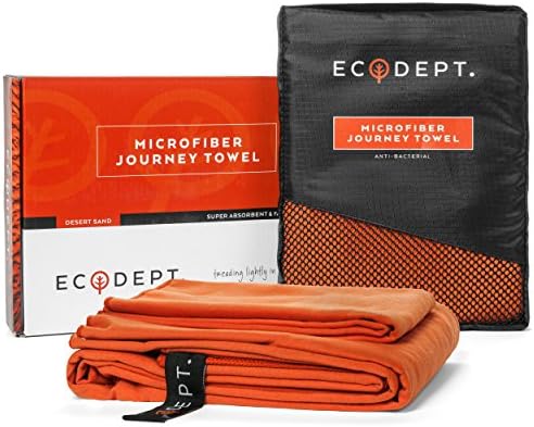 ECOdept Microfiber Travel Towel ~ Super Absorbent, Quick Dry & Antibacterial ~ Essential Backbacking, Camping, Gym, Sports, Swimming & Beach Gear ~ Large 52" x 32" with Free Hand Towel