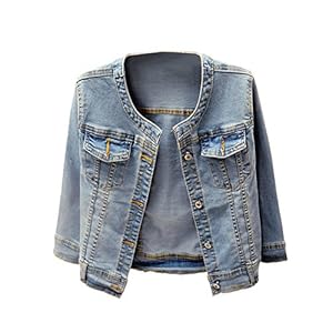 Denim Jackets Trendy  Washed Three Quarter Sleeve Stretch  Short Jeans Coat www.denim.fit