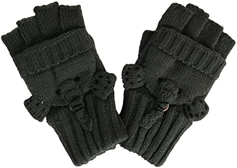 Boys' and Girls' fall &amp; Winter Solid Knitted Half Finger Mittens ,Typing &amp; Riding Gloves -Dark Gray Elephant- Size M