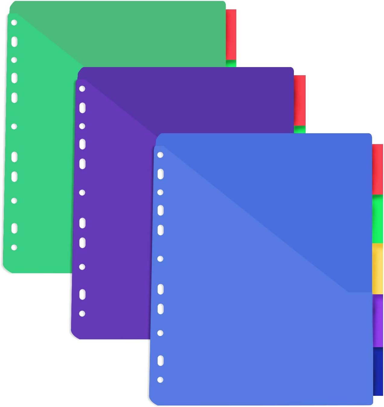 INFUN Plastic 5-Tab Dividers with Front Pocket, Plastic Pocket Dividers for 3-Ring Binders, Pack of 3 Sets, Multicolor Tab dividers : Office Products