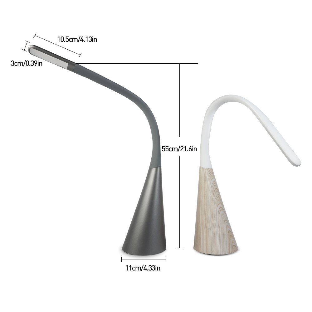 LED Desk Lamp with Touch Control, 3 Levels Dimmable Desk Light with USB Charging Port, Gooseneck Eye-care Reading Lamp, Craft Lamp for Study, Office, Bedroom (wooden)