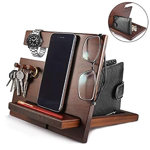 Foonii-Wood-Cell-Phone-Stand-Cradle-Holder-Stand-Compatible-with-All-Android-Smartphone-Phone-Docking-Station-Ash-Hooks-Key-Holder-Wallet-Stand-Watch-Organizer-Nightstand-Purse-Travel