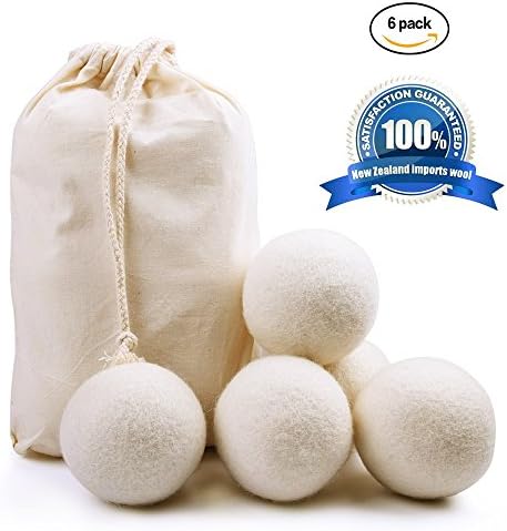 GADENT Premium 6 Pack Australian Wool Dryer Balls, 2.9 inch Premium Soft Eco Friendly Natural Fabric Softens Reduces Wrinkles and Helps Dry Clothes in Laundry Quicker (WHITE)