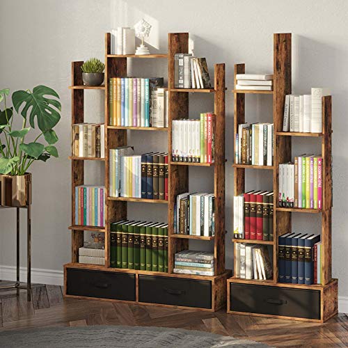 Rolanstar-Bookshelf-Bookcase-with-Drawer-Free-Standing-Tree-Bookcase-Display-Floor-Standing-Storage-Shelf-for-Books-CDs-PlantsUtility-Organizer-Shelves-for-Living-Room-Bedroom-Home-Office