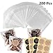 NPLUX 200PACK Self Sealing Cellophane Treat Bags Clear Cookie Bags for Gift Giving with Stickers(White Polka Dot, 4X6INCH)