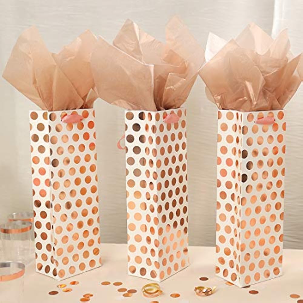 UNIQOOO 12Pcs Metallic Rose Gold Foil Wine Gift Bag Bulk