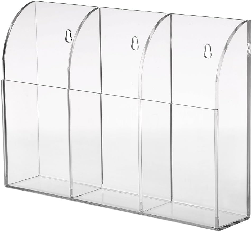 Amazon Com Hipiwe Wall Mount Remote Control Holder Clear Acrylic Media Organizer Storage Box Coffee Table And Nightstand Convenient Remote Control Caddy Three Compartments Office Products