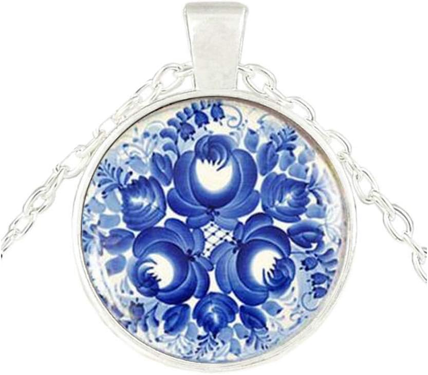 Gzhel Pendant, Blue Russian Print Necklace, Traditional Russian Art Jewelry, Russian Folk Necklace, Ethnic Art Jewellery, Ethnic Necklace