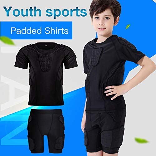 Children Impact Compression Padded Shirts Soccer Basketball Skateboarding Chest Protective Gear - 1 Suit Sports padded (Coat and Pant) - Thumbnail 5