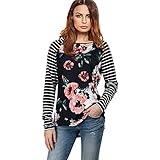 A Blues Man Womens Floral Print Long Striped Sleeve Casual Blouse T Shirt Tops