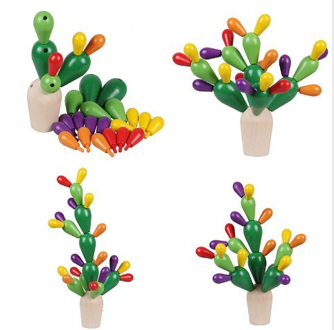 URToys Colorful Creative Wooden Blocks 28pc/set Wood Prickly Pear Cactus Blocks Infant Toys Wooden Blocks Mosaic Assembling Demolition Toys Gift for Children Educational - Thumbnail 4