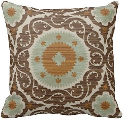 Brown Seafoam Blue Morrocan Designed Throw Pillow Case