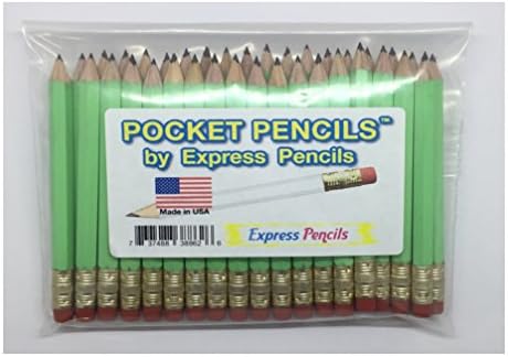 Half Pencils with Eraser - Golf, Classroom, Pew, Short, Mini - Hexagon, Sharpened, Non Toxic, Non-Smudge, 2 Pencil, Wood Cased, Color -Pastel Green, (Box of 48) Golf Pocket Pencils