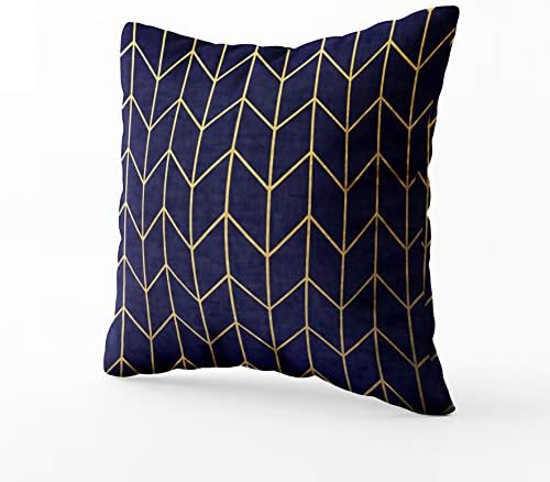 EMMTEEY Throw Pillow Covers, 18x18 Pillow Covers Home Throw Pillow Covers for Sofa Yellow Gold Chevron Navy Blue Modern Chic Square Double Sided Printing