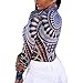 Pretid Women’s Print Mesh See Through Geometric Long Sleeve Stretchy Bodysuit Jumpsuits Rompers