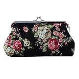 Purse,Mikey Store Women Lady Retro Vintage Flower Small Wallet Hasp Clutch Bag (Black)